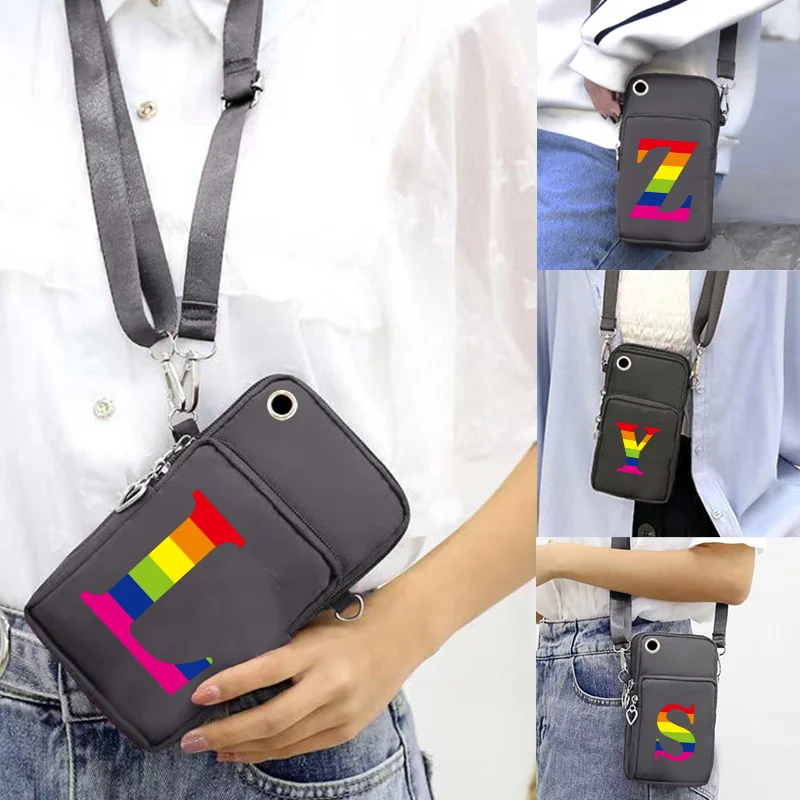 

Mobile Phone Bags Women Arm Packet Apple/Huawei/Samsung Universal Cell Phone Pouch Rainbow Print Handbag Shoulder Bag Wrist Pack