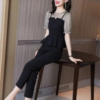 one piecesuit small fragrance suit womens 2022 summer new slim fashion chiffon shirt pants casual two piece suit m738