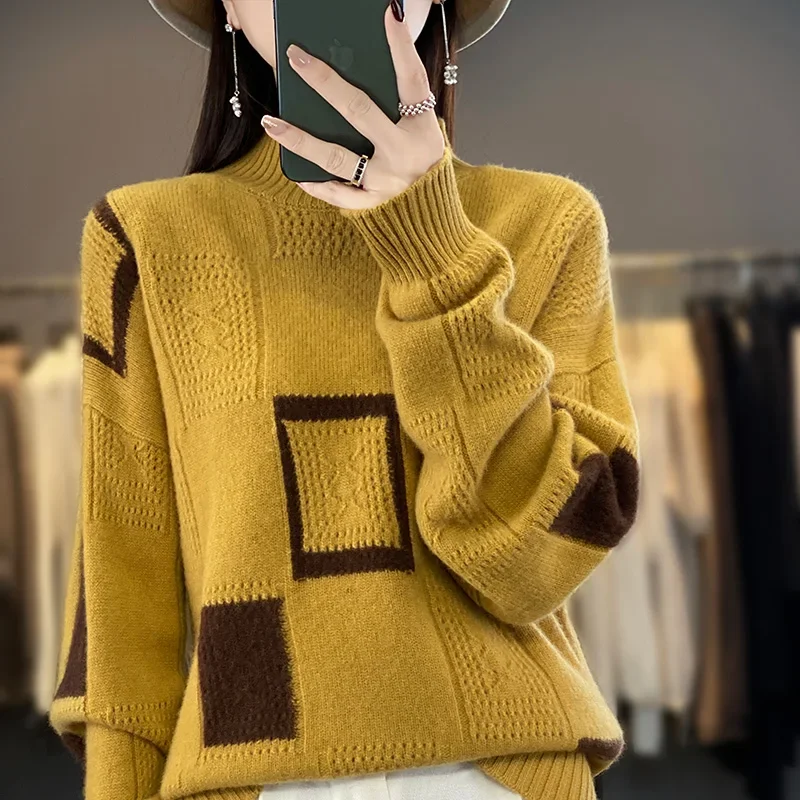 Осень-зима новый шерстяной свитер женский пуловер с высоким воротником и