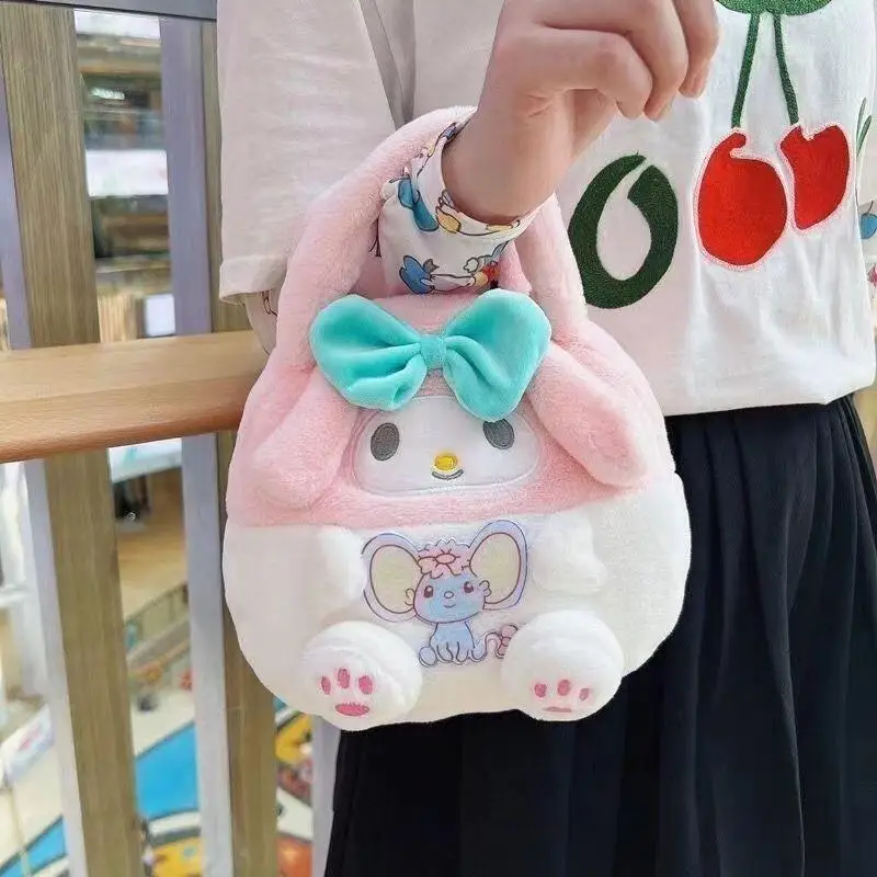 

New Kawaii Hellokitty Bag Sanrio Anime Mymelody Kuromi Cinnamoroll Girl Cartoon Plush Doll Handbag Cosmetic Bag Christmas Gift