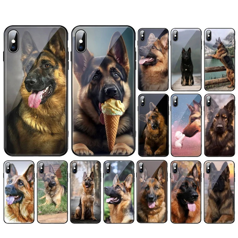 

German Shepherd Dog Glass phone case For iPhone 15 14 13 Pro Max 12 11 Pro Max XS SE2 Mobile Phone Case Funda