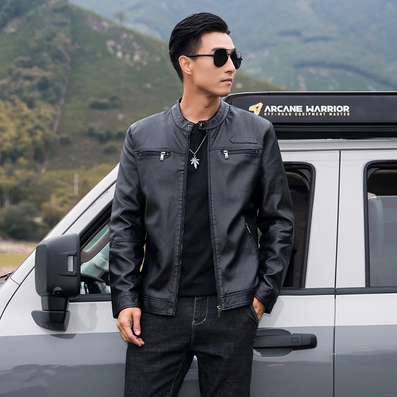 

Autumn Spring Men's Casual Zipper Leather Jacket Men Motorcycle Leather Jacket Men Leisure Clothing Men's Slim Bomber Jacket