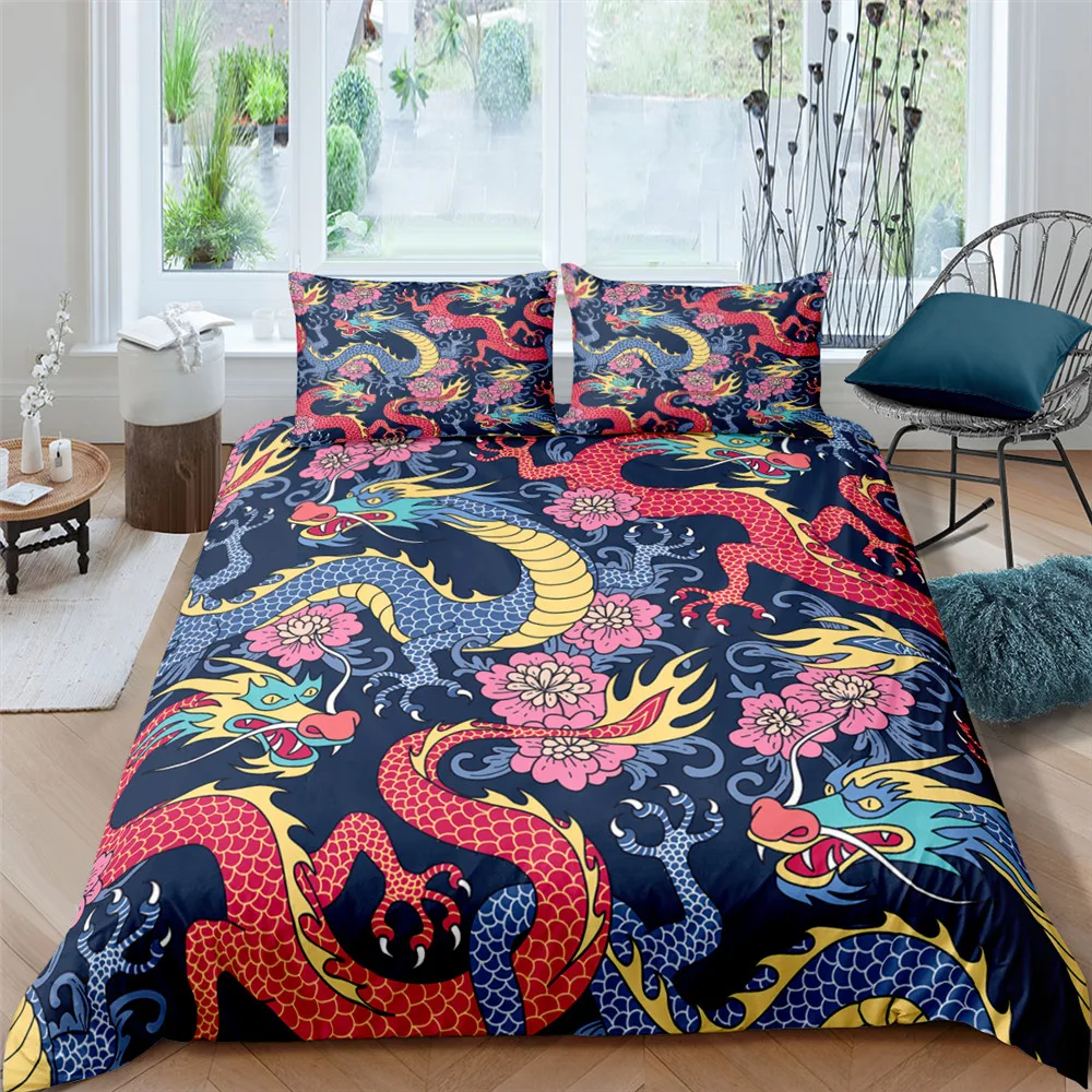 

Dragon Duvet Cover Set 3D Print Dragon with Cloud Pattern Chinese Ancient Mystery Animals for Boys Girls Polyester Bedding Set