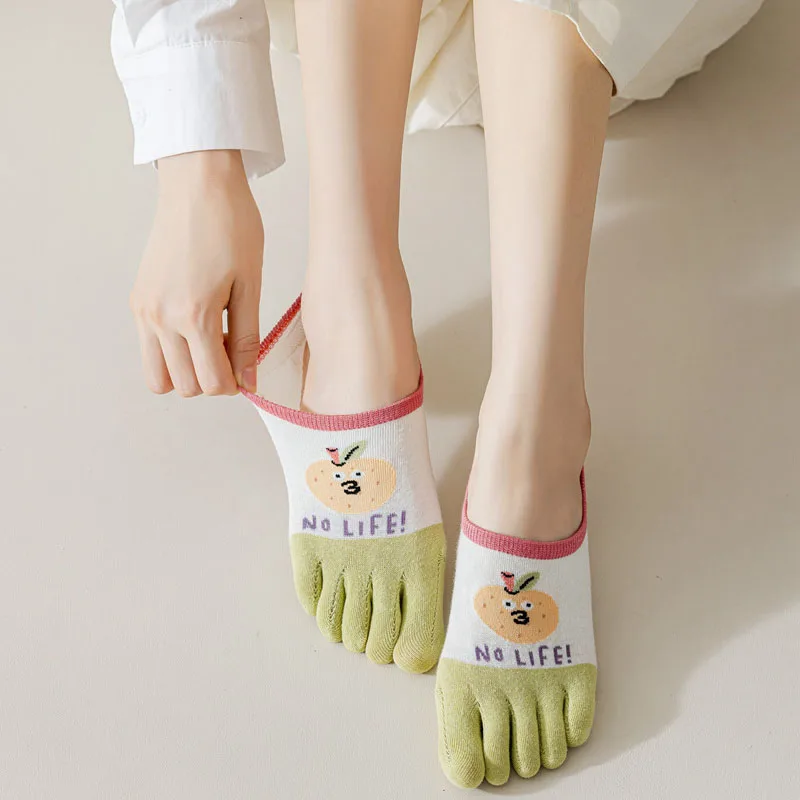 5 Finger Invisible Socks Female Women Summer Thin  Cotton Socks Cartoon Cute Socks Silicone Anti Slip Yoga Socks Split Toe Socks