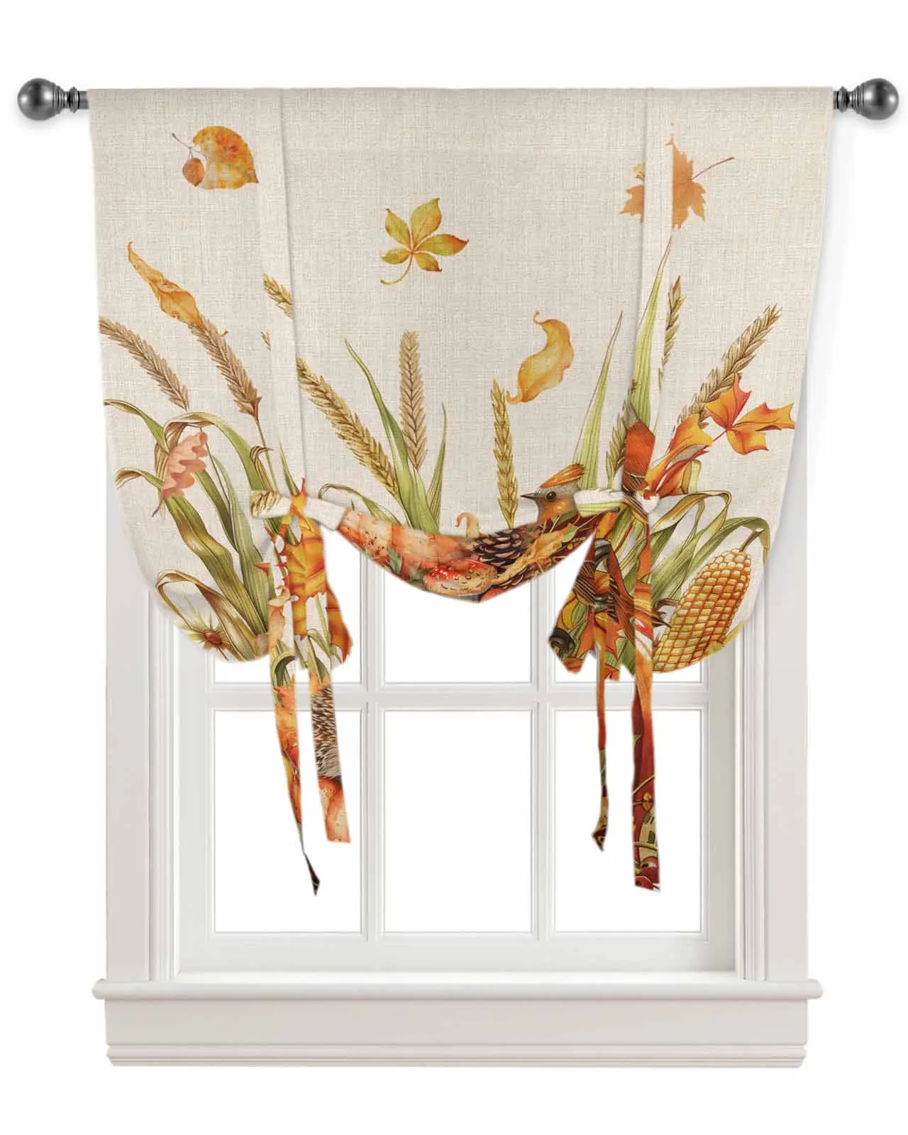 Осенняя занавеска с изображением тыквы пшеницы ушей Ежика оконная для гостиной