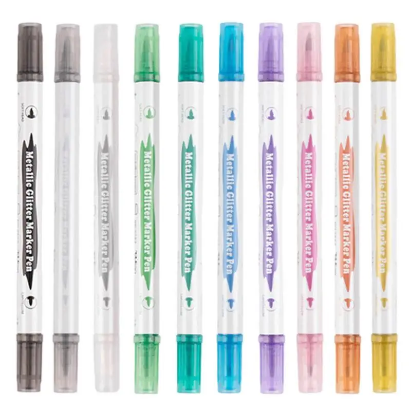 

Металлический маркер, 10 цветов, ручка для скрапбукинга, рукоделия, изготовления открыток, художественная ручка с двумя головками, канцелярс...