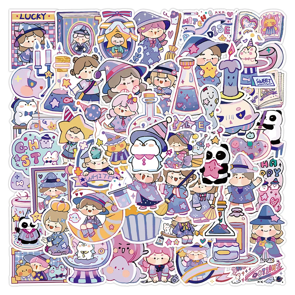 

50PCS New Witch's Night Cute Little Witch Graffiti Stickers Waterproof Mobile Phone Water Cup Luggage Notebook Car Stickers