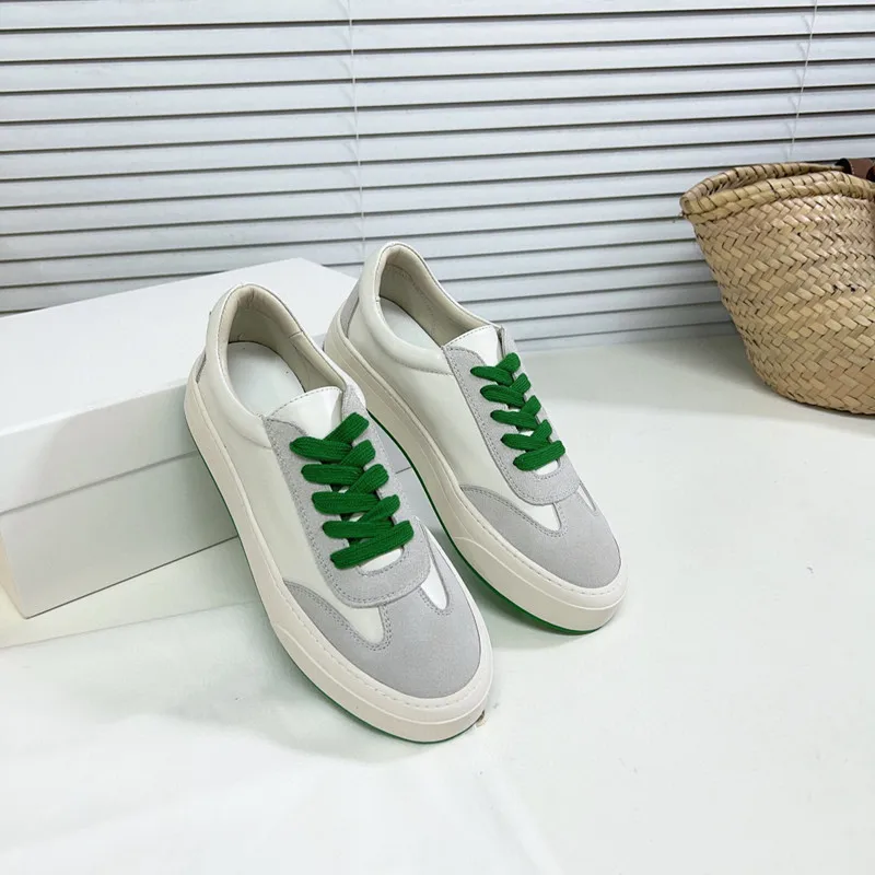 Spring and autumn new leather patchwork lace up vintage thick soled casual shoes women's summer walking flats soled sneakers