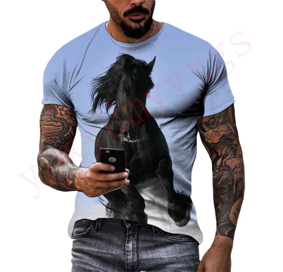 

Summer New Trend Horse HD Pattern Men T-Shirts Casual 3D Print Hip Hop Tees Personality Round Neck Loose Short Sleeve Tops
