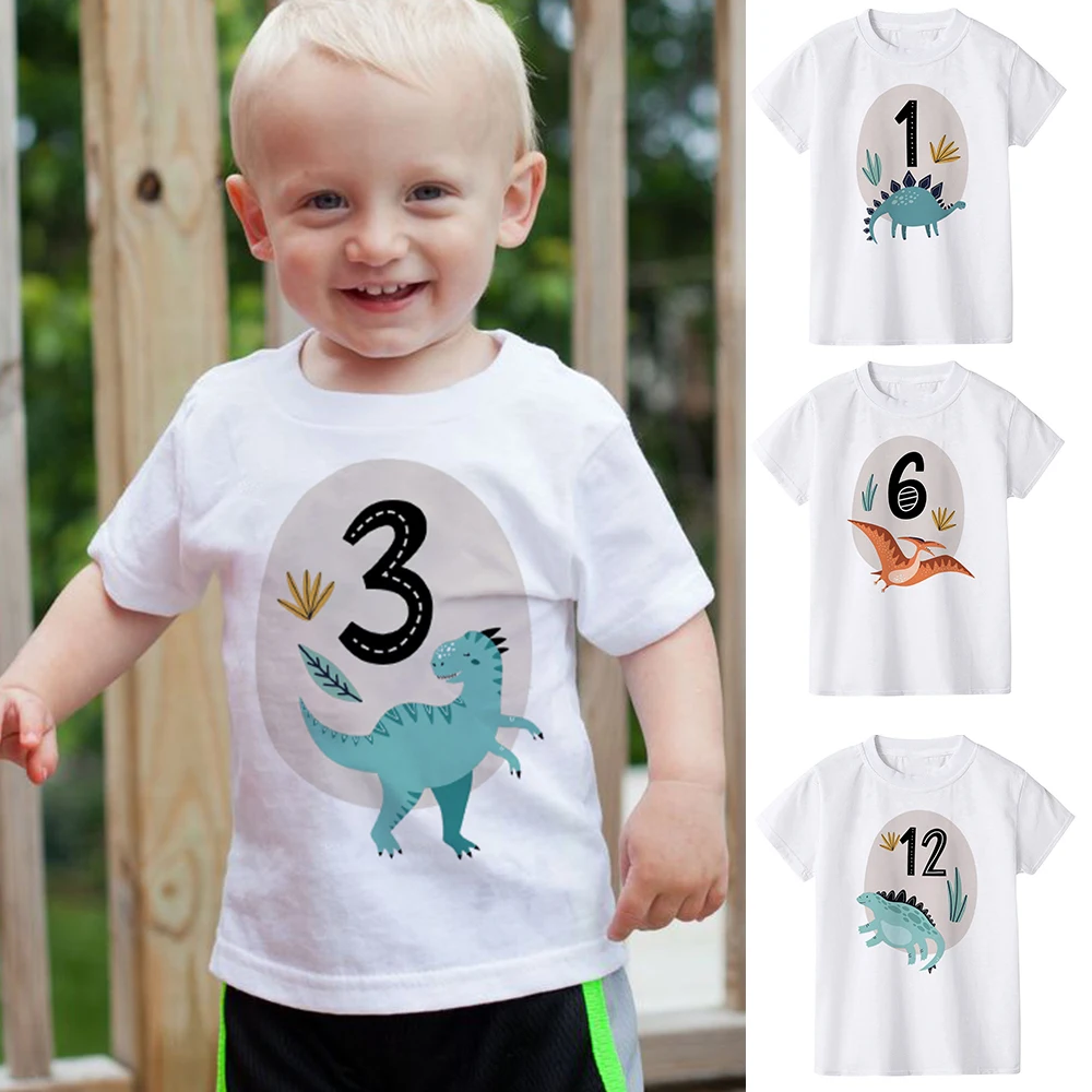 Dinosaur Birthday 1-12 Years Old Boys Summer Tshirt Kids Short Sleeve Clothes Boys Graphic Tee Birthday Funny Shirt Tops Gifts