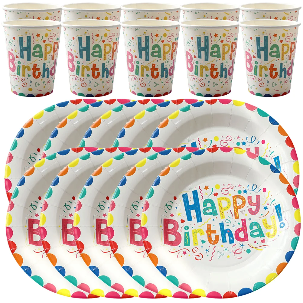 

Birthday Party Paper Cup Dinnerware Plates Plate Disposable Favors Supplies Decorative Accessories Kit Tableware Set Decor Goods