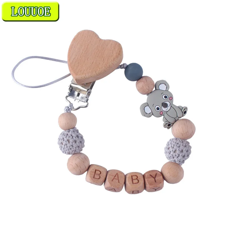 

Горячая Распродажа, индивидуальное название, буковая Магнитная держатель, силиконовая цепочка, коала, жевательная детская пустышка-пустыш...