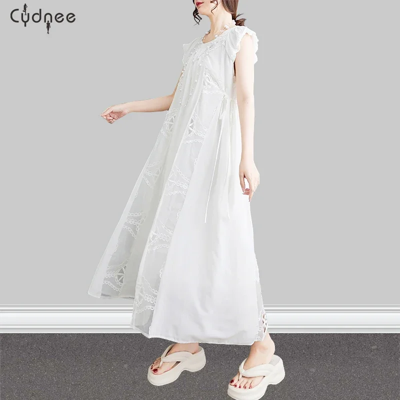 Летнее белое свободное лоскутное платье с художественной вышивкой для женщин