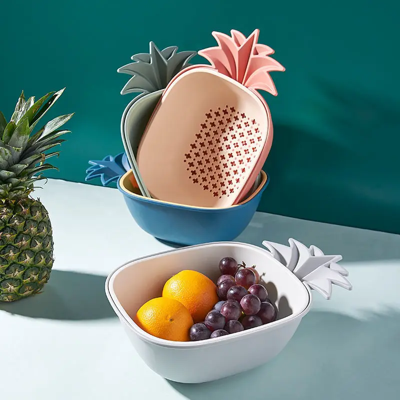 

Double-layer Kitchen Vegetable Washing Artifact Drain Basket Cute Living Room Household Creative Plastic Fruit Storage Basket