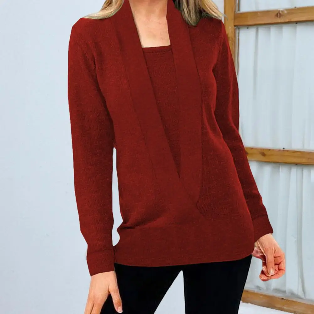 

Coldproof Elastic Elegant Women Deep V-neck Basic Knitted Sweater Daily Clothing