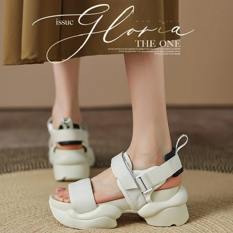 

Women’s Platforma Sandals Open Toe Shoes Woman Think Heel Sandals Cowhide Summer Platform Casual Sandals 2022 Ladies Beach Shoes