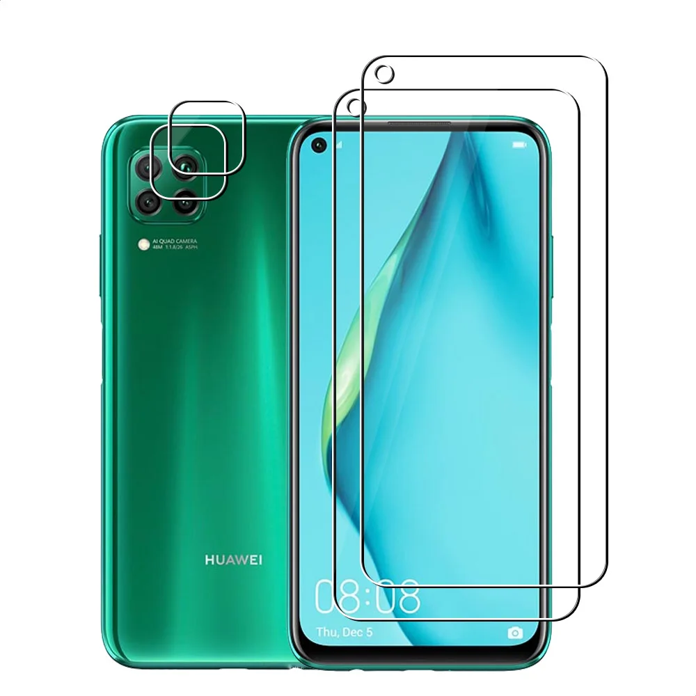 

(2 + 2) для Huawei P40 Lite 5G P30 Lite Nova 5T (2 шт.) Закаленное стекло для защиты экрана и (2 шт.) пленка для объектива камеры