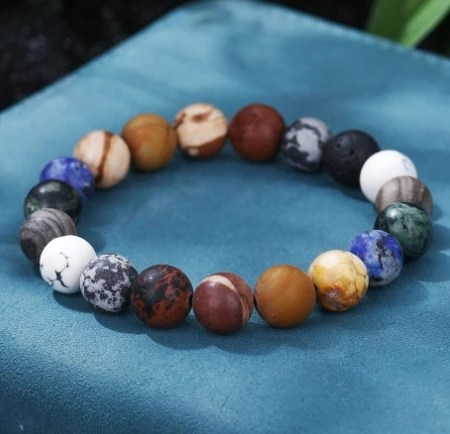 Мужской плетеный браслет из вулканического камня матового черного стекла