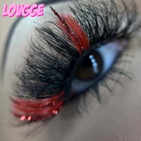lovgge red colored glitter strip lashes faux mink cruelty free latex free handmade lightweight comfortable drop shipping