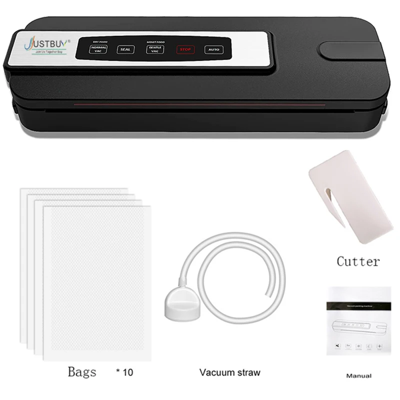 

110V US PLUG LED Display Food Vacuum Automatic Commercial Household Sealer Packaging Machine 10 Bags Cutter Free LCD Touch