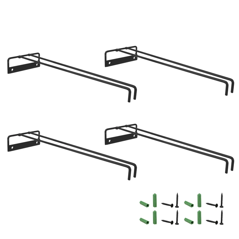

4 Packs Wine Glass Holder Stemware Rack Wall Mountable Heavy Duty Thick Wrought Iron Black 12 Inch