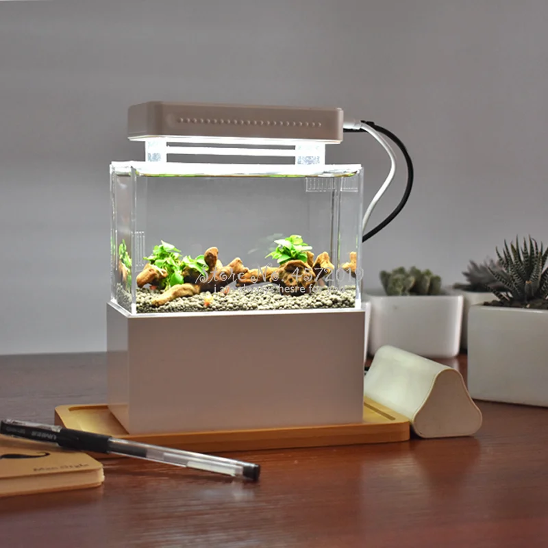 

Upgraded Mini Plastic Fish Tank LED Light Desktop Aquarium Fish Bowl with Water Filtration Quiet Air Pump Mini Aquarium