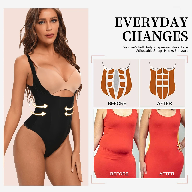 Women Seamless Bodysuit Shapewear Mesh Thongs Full Body Shaper Waist Slim Tummy Control Underwear Flat Belly Underbust Corset