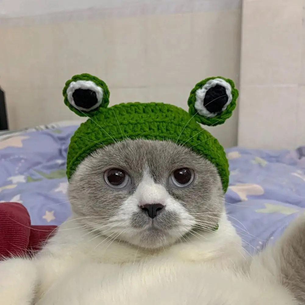 

Pet Hat Creative Shape Tear-resistant Woolen Yarn Cat Decorative Frog Cap Photography Costume For HomeTocado con orejas de gato
