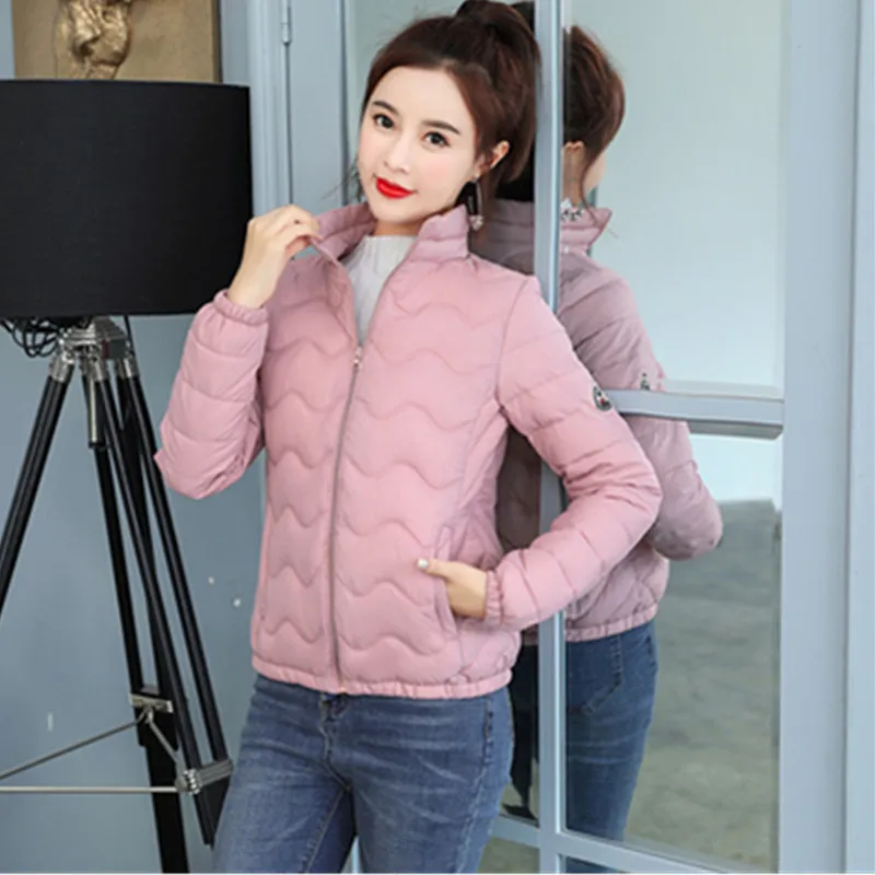Thin and Light Autumn Winter Cotton Coat Women Fashion Zipper Slim Short Jackets Solid Color Wild Casual Female Coat