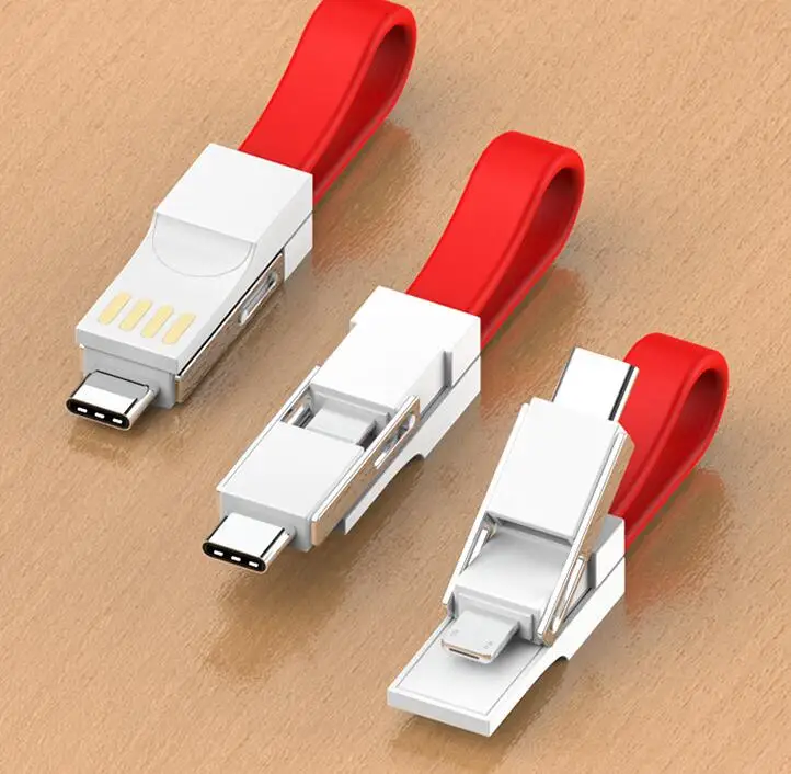 charge keychain micro usb iphone 3 in 1 USB Cable Micro USB Type C Lighting Cable For iPhone XR X Samsung 2A Mini Keychain