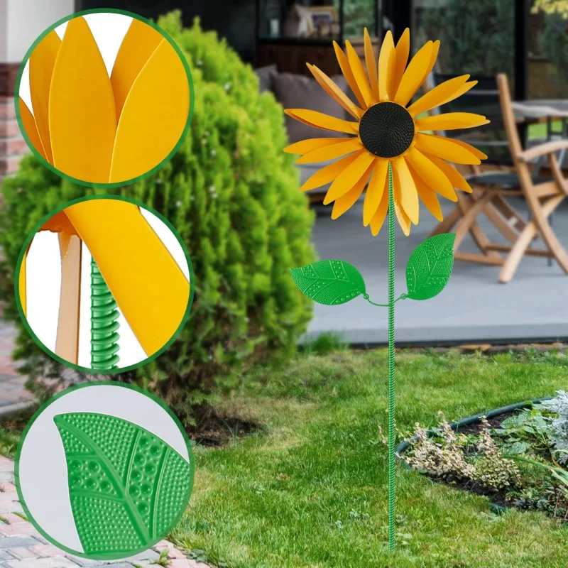 

Sunflower Windmill Metal Rotating Sunflower Wind Spinner With Stake Standing Lawn Flower Pinwheel Outdoor Garden Decor Kids Toy