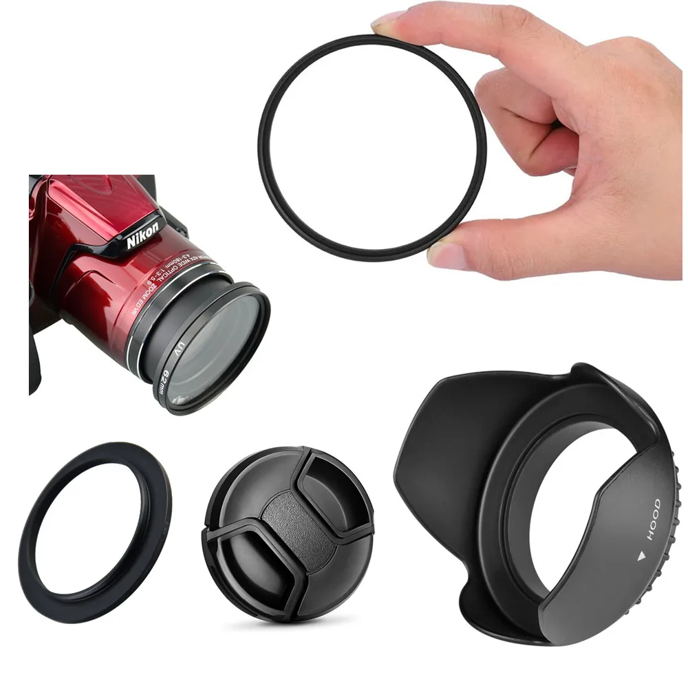

UV Filter & Lens hood Cap Adapter ring for Nikon Coolpix B700 B600 P610 P600 P530 P520 P510 Camera