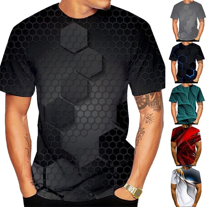 

Summer Fun Pattern Men's T-Shirt Fashion Personality Creative Irregular 3D Printing Short Sleeve Oversized Round Neck T-Shirt