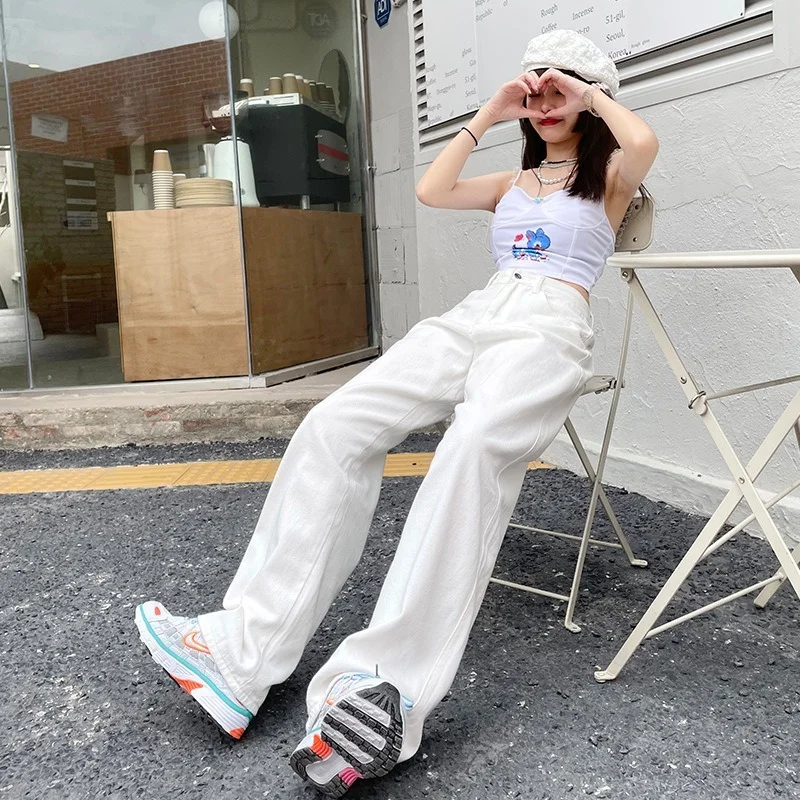2023 Woman Jeans Casual High Waist Wide Leg Denim Trousers Long White Pants Streetwear Vintage Fashion Harajuku Straight Pants
