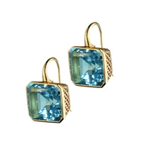 stylish square metal inlay sky blue rhinestone earrings womens blue zircon hook drop earrings