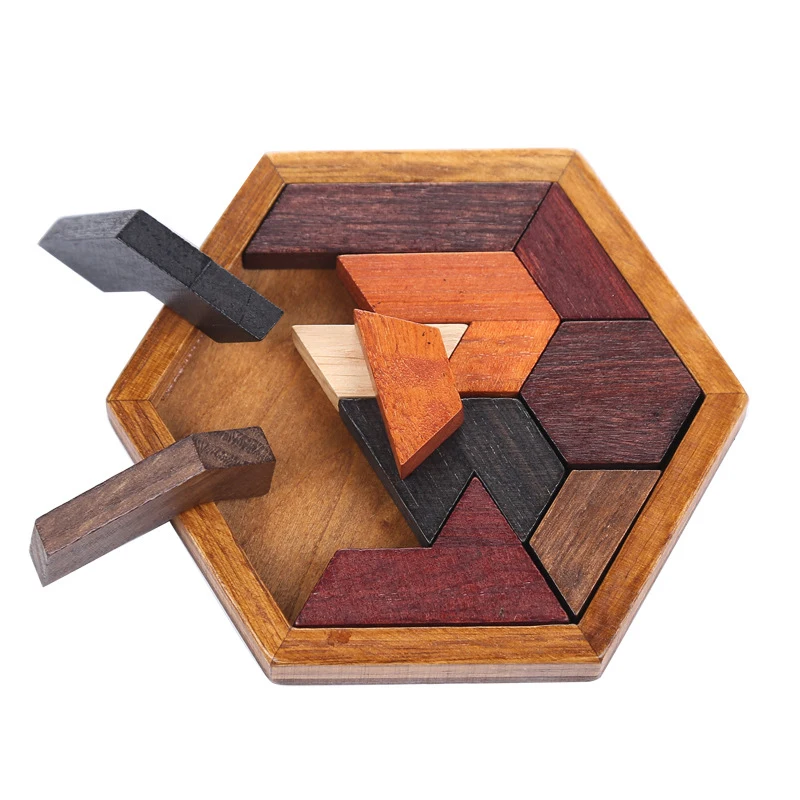 Wooden Hexagonal Puzzle Toys Jigsaw Board Child Educational Montessori Toy Tangram IQ Brain Teaser Gift for | Игрушки и хобби