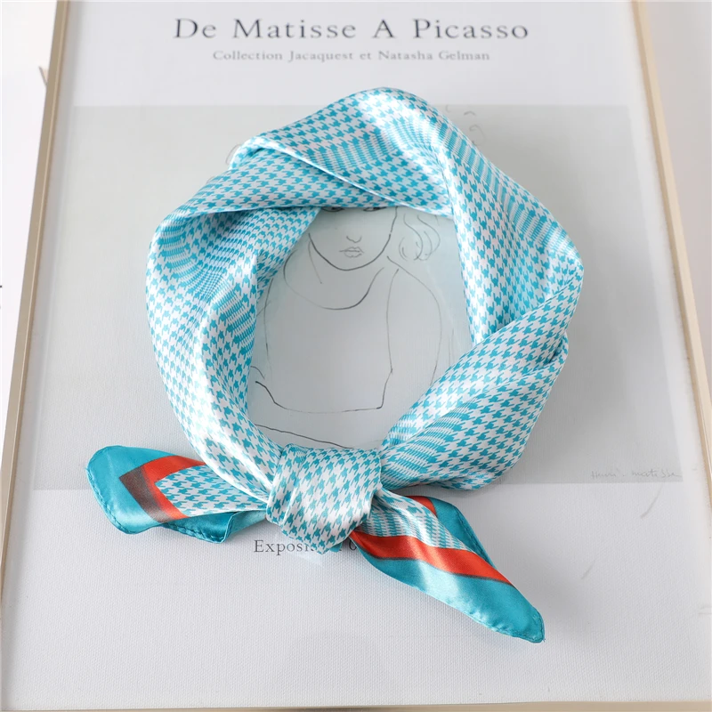 

Mode Plaid Zijden Sjaal Dame Haarband Sjaals En Wraps Kleine Vierkante Kop Sjaals Voor Tas Handvat Tie Foulard bandana