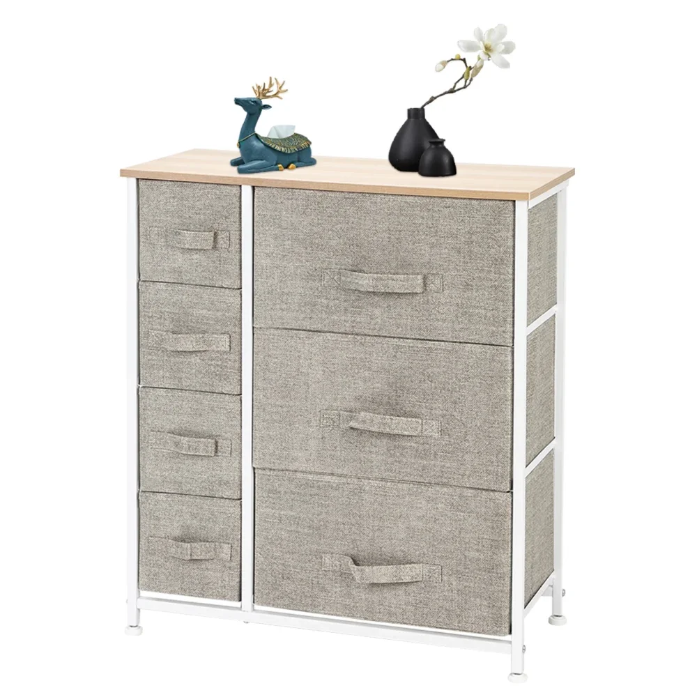 

Dresser With 7 Drawers - Furniture Storage Tower Unit For Bedroom, Hallway, Closet, Office Organization - Steel Frame, Wood Top,