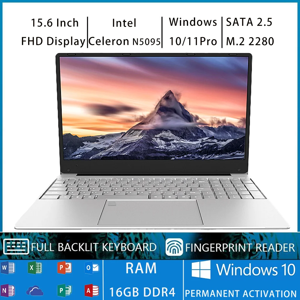 

15.6 Inch FHD Cheap-Laptop Windows10/11 Intel Celeron N5095 Notebook 16GB-DDR4 128G-1TB SSD Fingerprint Backlit Keyboard 5G-WIFI