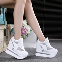 new classic women mesh platform sneakers trainers white shoes 10cm high heels wedges outdoor shoes breathable casual shoes woman