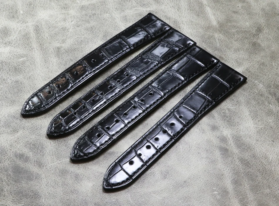 Thin Style 20mm*16mm Black Premium Strap Soft Crocodile Skin Leather Belt Genuine Leather Men's Comfortable Alligator Watchbands