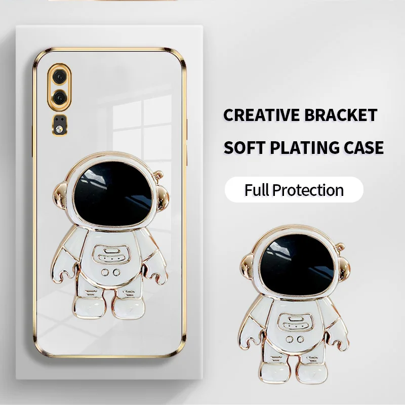 

Ultra Thin Plating Cover Case for Huawei P20 P30 P40 Pro lite New Edition Nova 3e 4e Luxury Creative Astronaut Bracket Soft