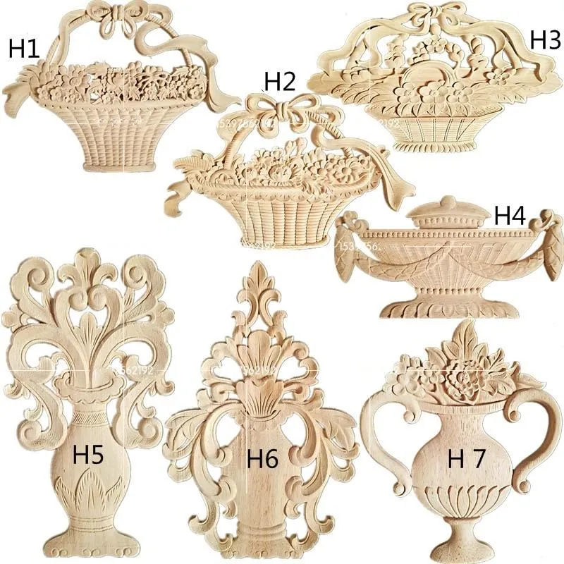 

Unpainted Wood Oak Carved Wave Flower Onlay Decal Corner Applique for Home Furniture Decor Decorative Wood Carved Long Applique