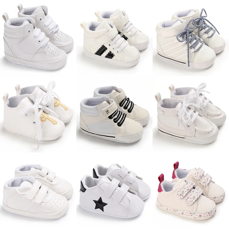 

White Christening Baby Shoes Boy Girl Fashion Sneakers Soft Sole Newborn First Walker Shoes Infant Toddler Baptismal Shoes