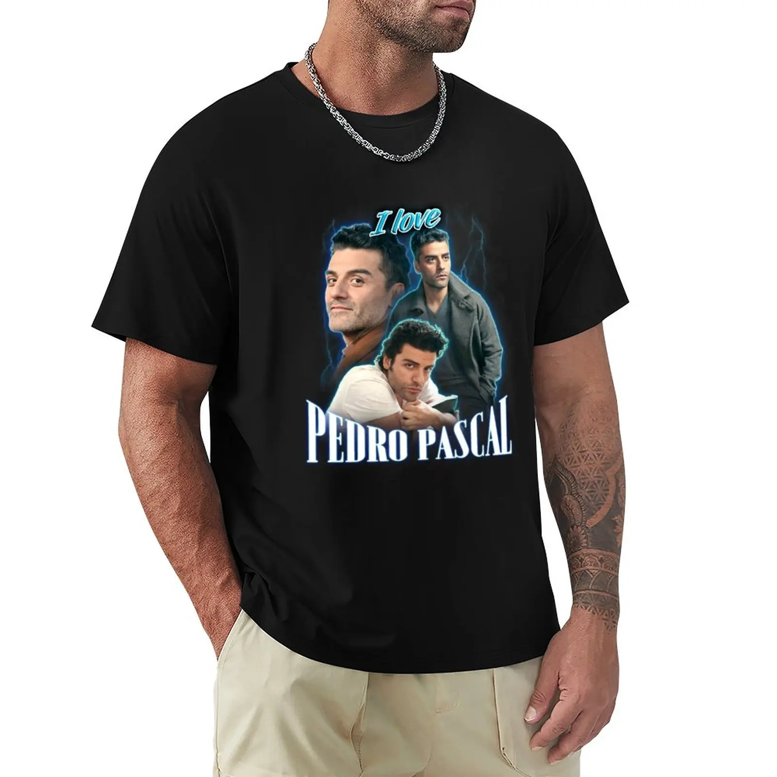 

I Love Pedro Pascal Oscar Isaac Cursed Fan Collage T-Shirt Black T Shirts Vintage T Shirt Tee Shirt Men's t-shirt