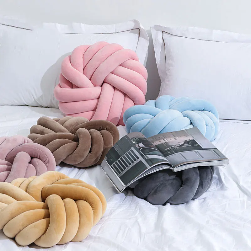 

Nordic Velvet Round Knot Pillow Floor Tatami Seat Cushion Handmade Decorative Throw Pillows for Sofa Car Back Cushion Bedroom