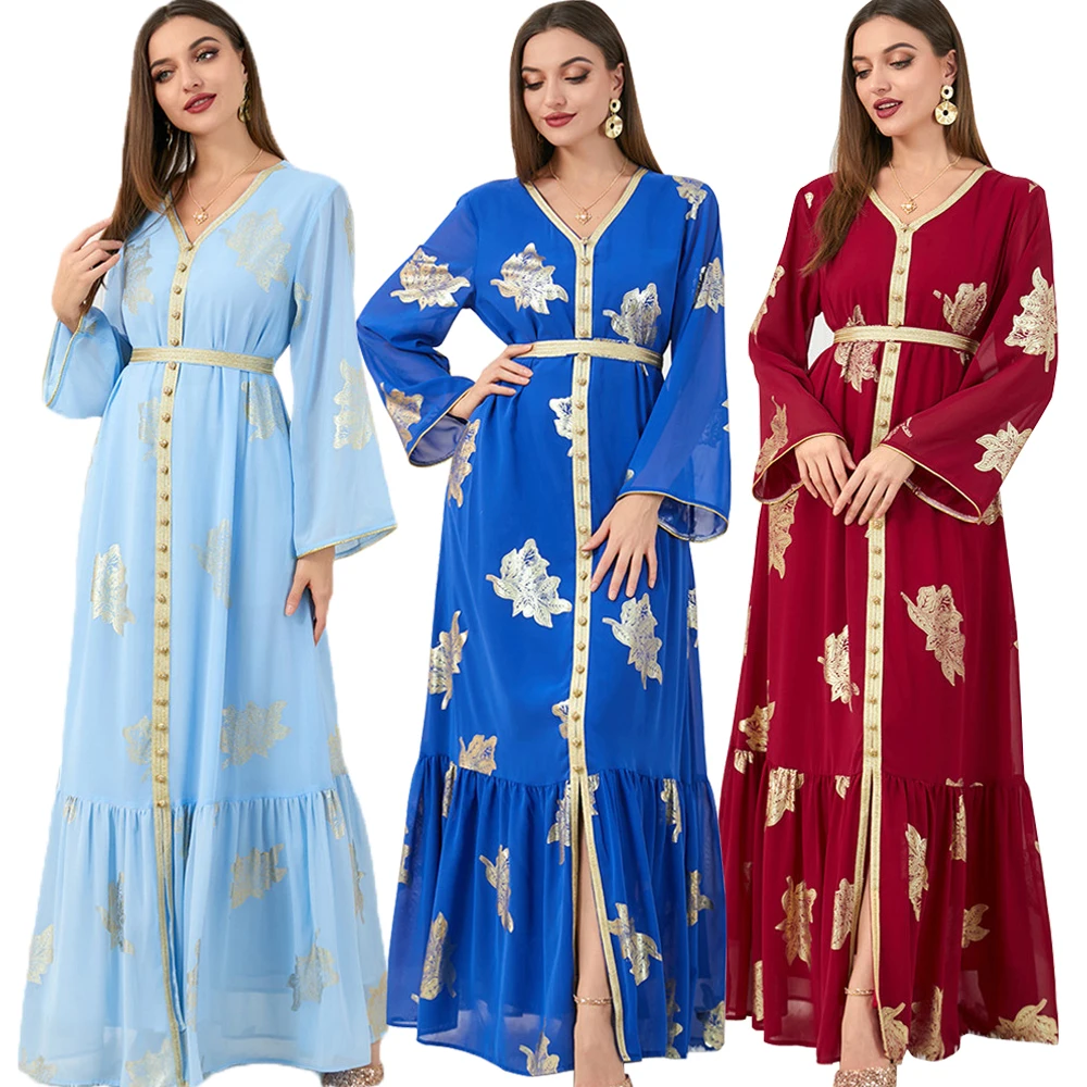 

Eid Mubarak Muslim Fashion Abaya Dress Dubai Women Floral Print Elegant Islamic Clothing Female Moroccan Caftan Abayas Dresses