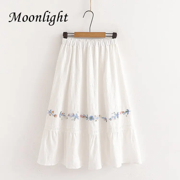 

Harajuku Embroidery Long Skirts for Women Korean Fashion Kawaii Lace Patchwork Pleated Skirt Vintage Preppy Female A-line Faldas