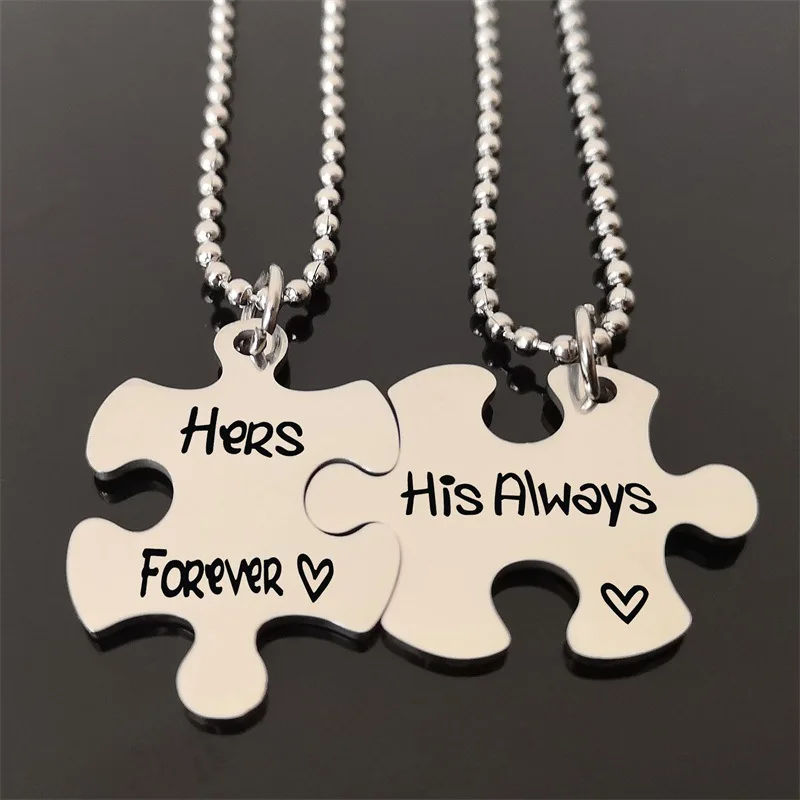 

Stainless Steel Hers Forever His Always Aesthetic Puzzle Pendant NecklaceCouple Necklace for Women Girls Gifts