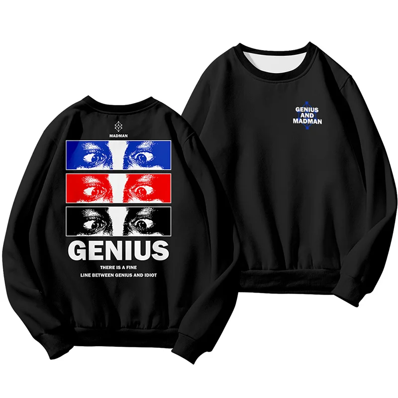 Толстовка с капюшоном для мужчин и женщин Genius and madman спортивная одежда круглым